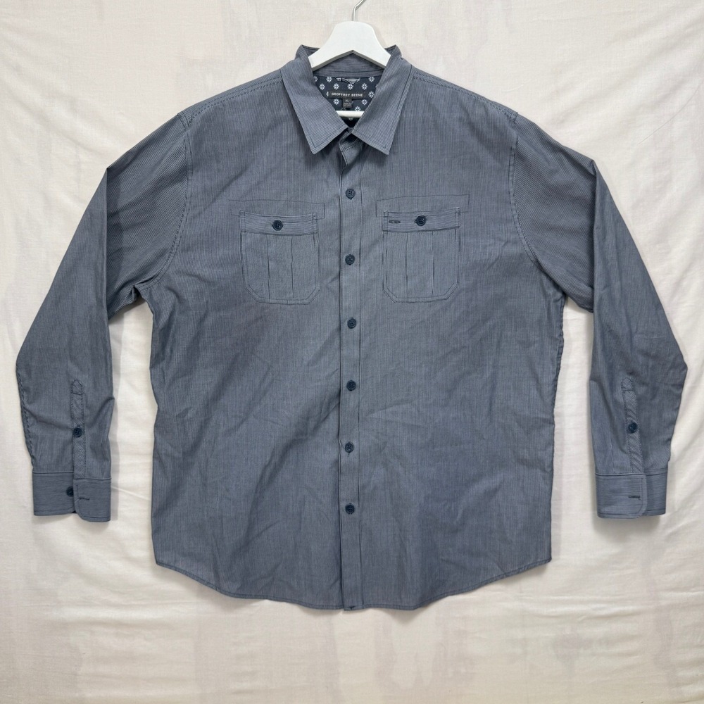Geoffrey Beene Button Down Mens XL Blue Striped Long Sleeve Work Shirt‎